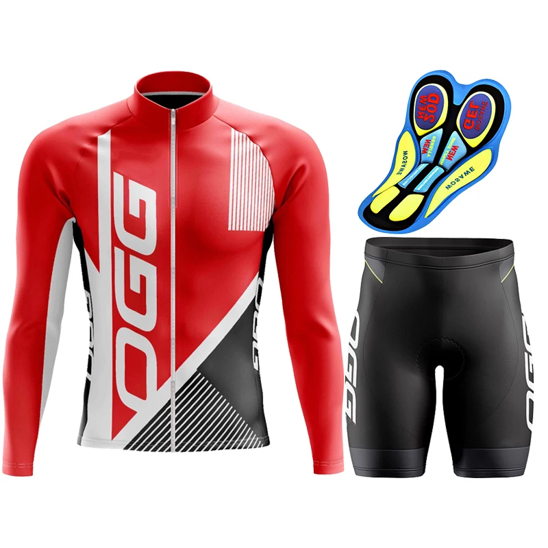 

Cycling Jersey Bike Pants Shirt for Men Long Sleeve Black Red