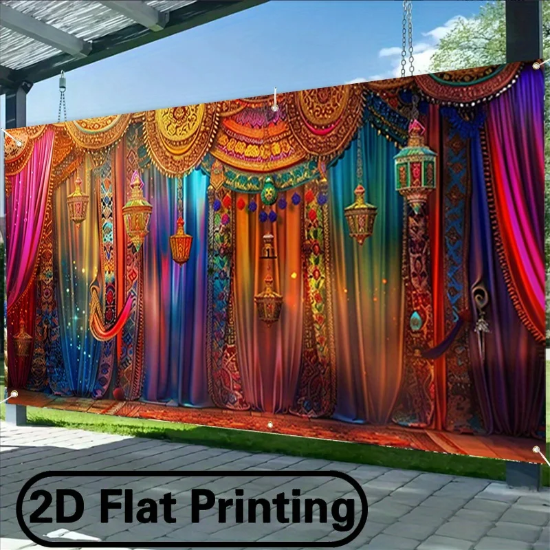 2D Flat Banner, 1 Piece Indian Style 2D Flat Banner for Garage Door and Holiday Decoration