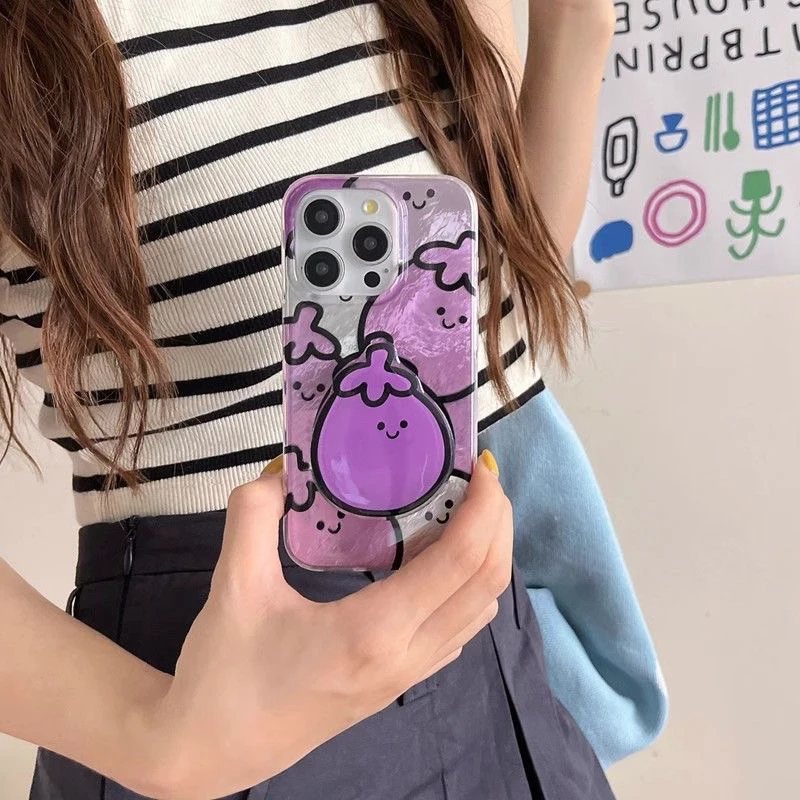Ghost Eggplant Holder Dazzle Lustre Lining Hard Phone Case