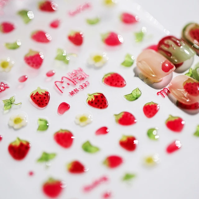 Cute Fresh Fruit Lovely Red Strawberry Grape Cherry Peach 3D Jelly Design Dopamine Self Adhesive Nail Art Sticker Manicure Decal