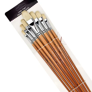 Set professionale di pennelli per pittura a olio Filbert con setole di maiale, 7 pezzi di maiale chungking naturale con manico lungo in legno per pittura acrilica a olio 1