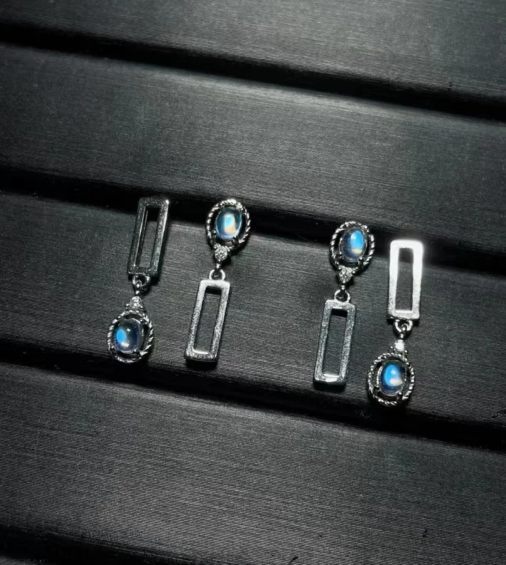 

Новинка 2023, Лидер продаж, серьги из серебра S925 пробы с натуральным индийским лунным камнем, геометрические серьги без оптимизированного основного камня