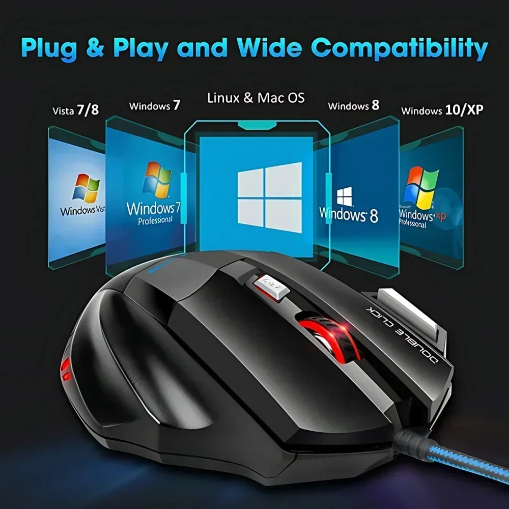 Computer Mouse Gamer Ergonomic Gaming Mouse USB Wired 5500 DPI with LED Backlight 7 Button for PC Laptop