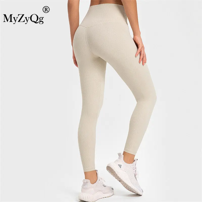 MyZyQg High Waist Rib Yoga Leggings Pants Women Outer Wear Running Training  Tight Sweatpants Buttock Lifting Fitness Pants - AliExpress
