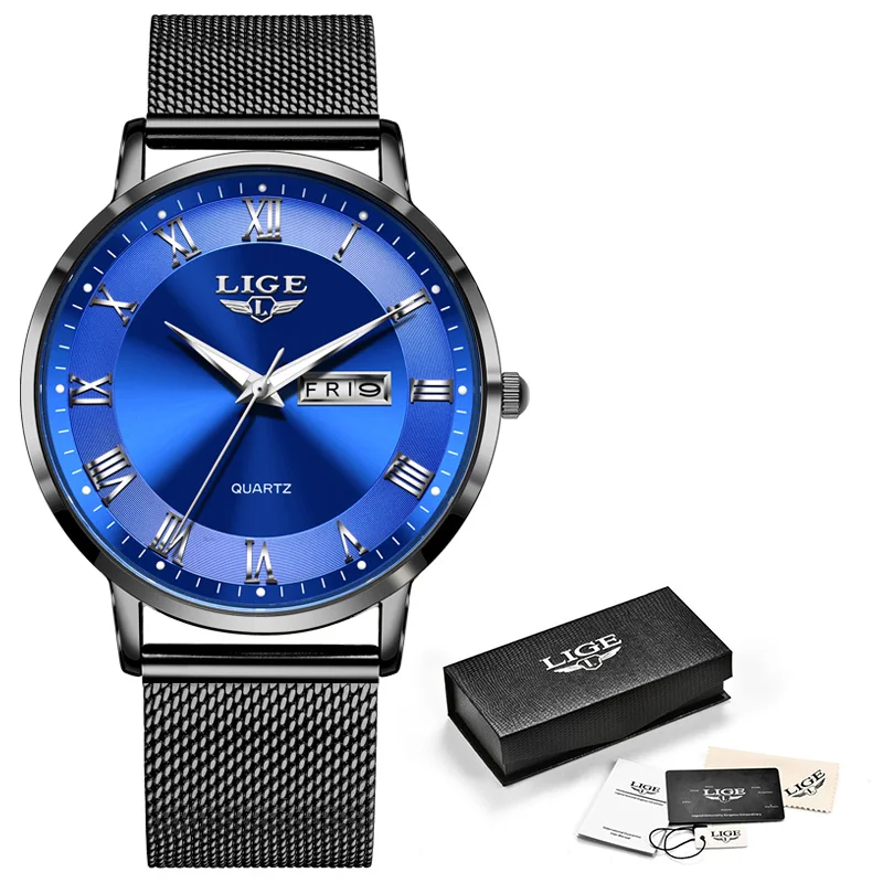 Orologio Uomo LIGE Minimalista Nero Con Cinturino In Acciaio | Quarzo Giapponese Impermeabile 3 ATM E Datario
