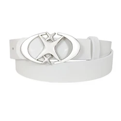 Unisex Punk Star Buckle Vintage Gothic PU Leather Belt - 105CM (White belt)
