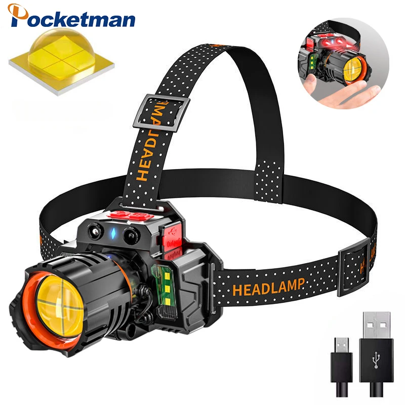 

Most Powerful LED Headlight Sensor Light USB Rechargeable Headlamp Head Torch Flashlight Water Proof Outdoor Camping Lantern