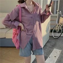 

2022 Spring New Oversized Thin Shirt For Women Fashion Simplicity 6 Solid All-Match Casual Blousers Female Casual Tops Ins
