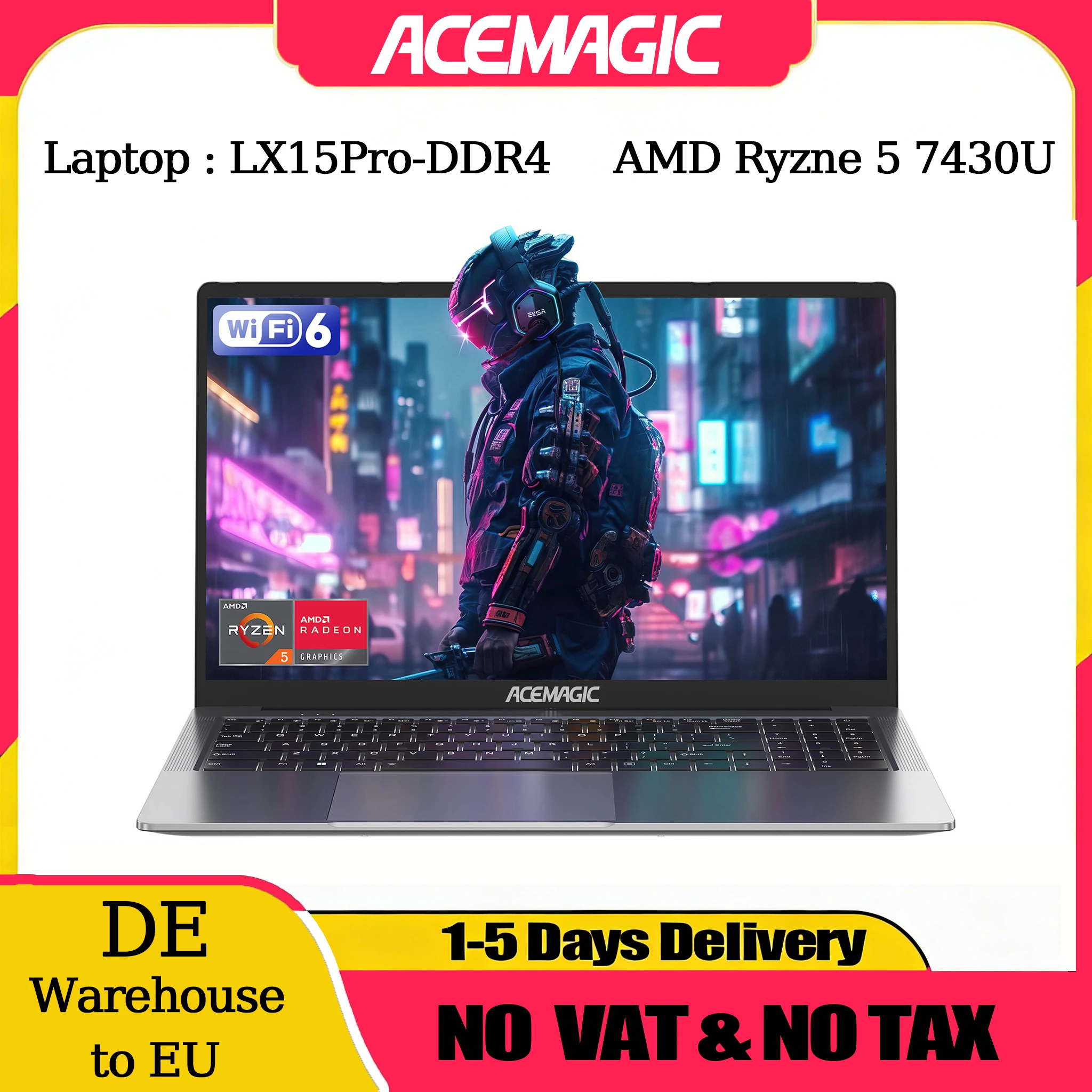 Ordinateur portable ACEMAGIC 15.6 pouces FHD ordinateur portable AMD Ryzen 5 7430U 16GB RAM 512GB SSD Windows 11 Pro ordinateur portable 180 °   Ordinateur à rabat Wifi6 BT5.2