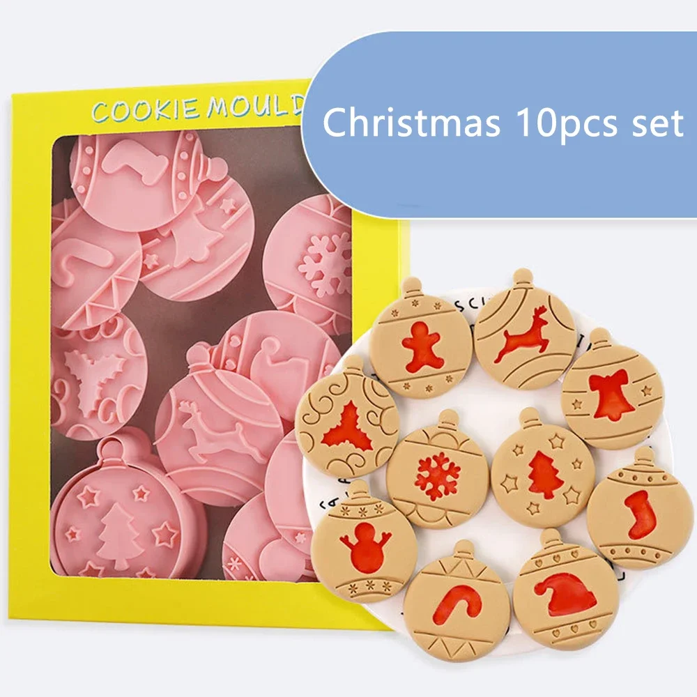 8Pcs Christmas Cookie Cutters Santa Claus Snowflake Cookie Molds Biscuits Embosser Stamp Christmas Baking Accessories Decoration