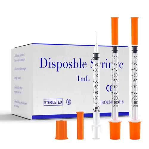 100pcs 1ml/cc Disposable Sterile Orange Insulin Syringe With 30G 8mm Needle Individually Packed for Feeding Pets
