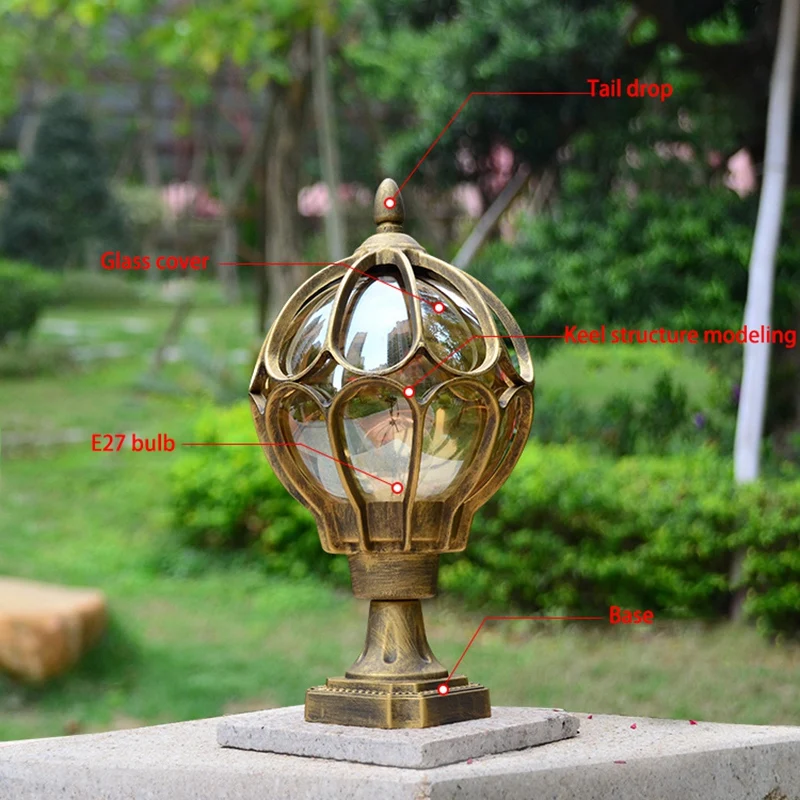 

1Pcs Outdoor Pillar Lamp Globe Glass Shade Door Post Lamp Waterproof Antique Lighting Rainproof Pillar Light