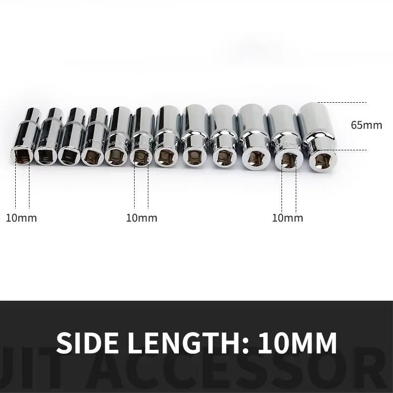 CRV 12-teiliges 3/8-Zoll-Treiber-Set mit tiefen langen Steckdosen, 65 mm Länge, 10 mm Vierkantloch, 8, 9, 10, 11, 12, 13, 14, 15, 16, 17, 18, 19 mm – Detail 2