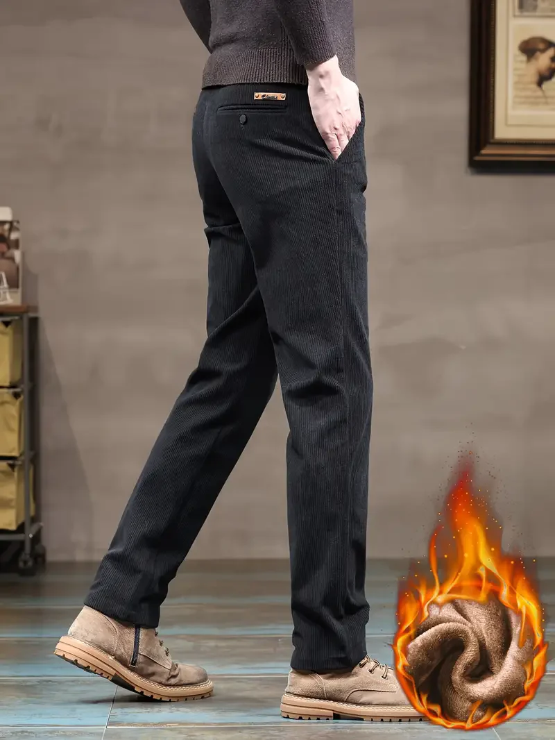 Winter New Men's Corduroy Fleece Casual Pants Warm Thick Classic Fashion Straight Plush Velvet Trousers Brand Clothing Male 6