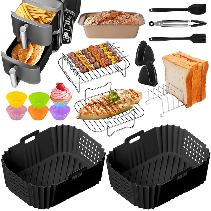 Rectangle Hot Air Fryer Accessories For Ninja Double Stack SL400UK/AF400EU/AF451EU Basket Dual Zone Gril Rack Oven Baking Liners air fryer accessories