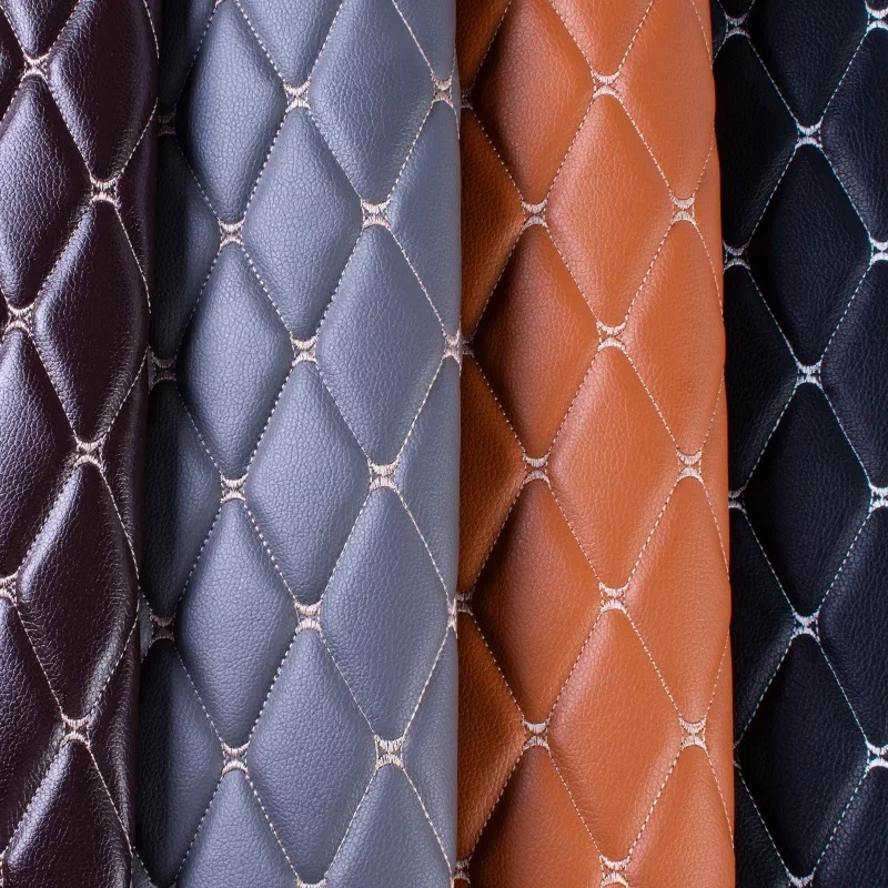 1m Imitation Leather Fabric Sponge Quilted Embroidered Car Interior Material Foot Pad Wall Sliding Door Decor PVC Fabrics