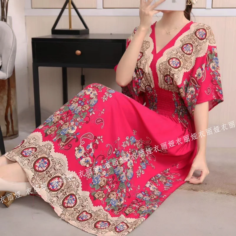 THHONE Boho Floral V-neck Long Maxi Dress for Women 2023