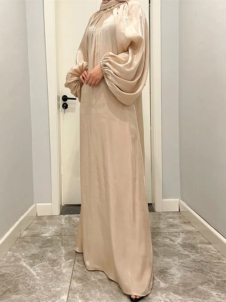 Eid Black Abaya 2023 Women Dress Dubai Silky Lantern Sleeve Muslim Long Dresses Kaftan Djellaba Kimono Islam Robe Caftan Femme