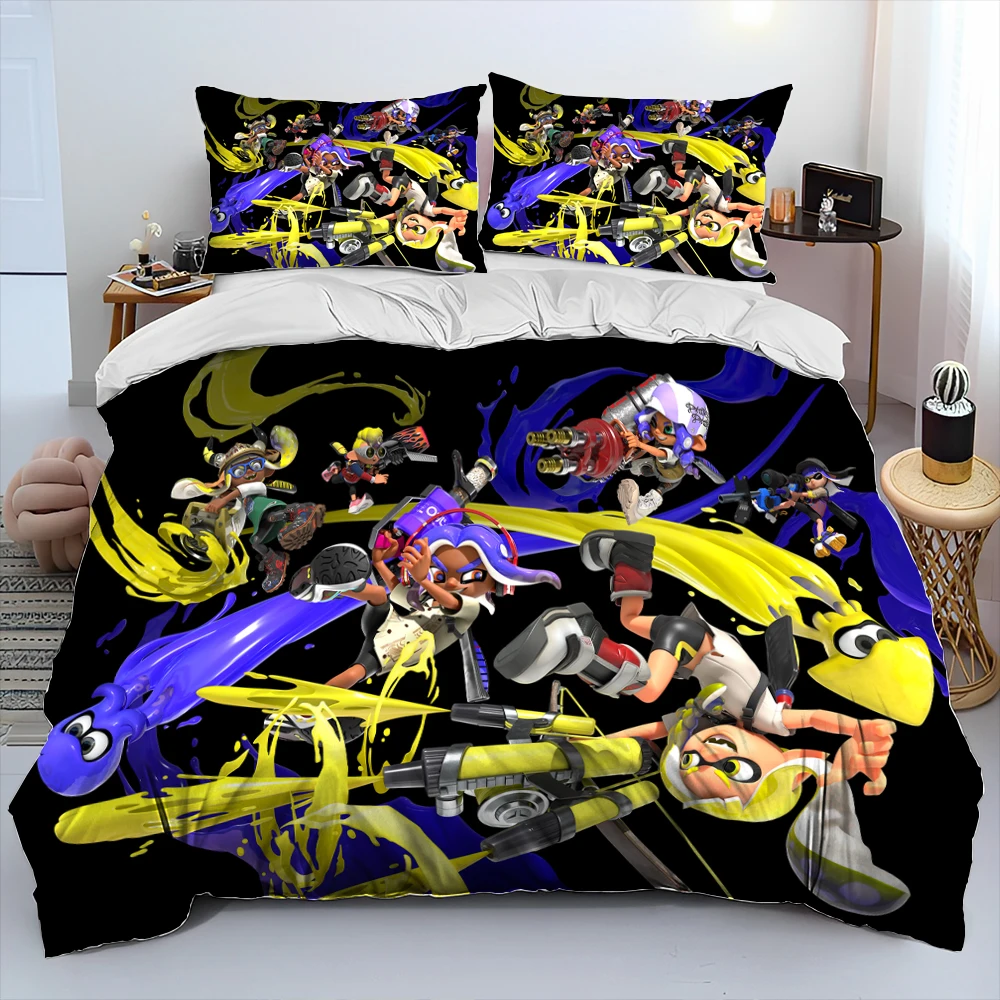 

S-Splatoon Game Gamer Cartoon Comforter Bedding Set,Duvet Cover Bed Set Quilt Cover Pillowcase,King Queen Size Bedding Set Kids