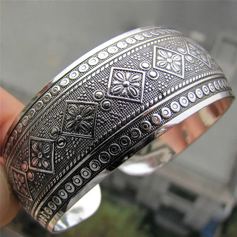 Vintage Antik Silber Farbe Tier Schlange Blumenmuster Armreifen Für Frauen Böhmischen Offene Metall Armbänder Partei Schmuck Geschenke – Detail 5
