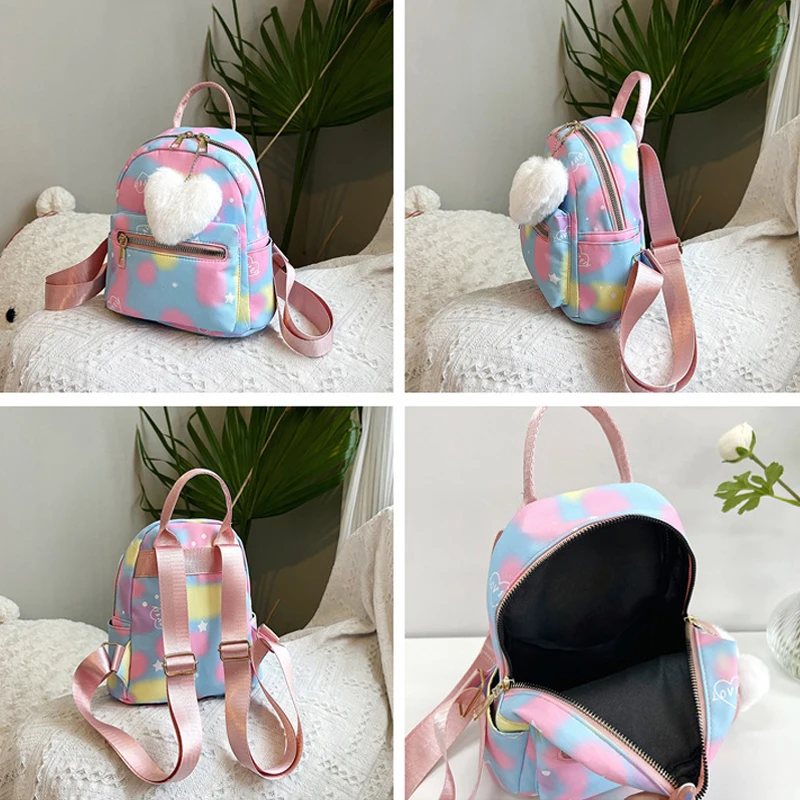 Mini Backpack Women Nylon Cute Small Shopper Handbag Multicolor Book Bags with Heart Pendant Girls Fashion Shoulder Bag 5
