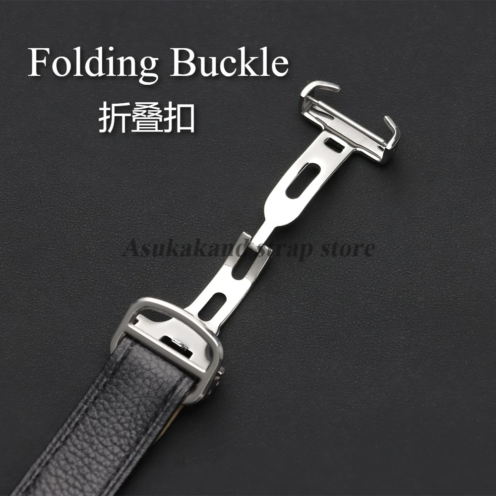 Luxurious Litchi Grain Leather Watch Strap with Folding Buckle - Elegant Unisex Bracelet