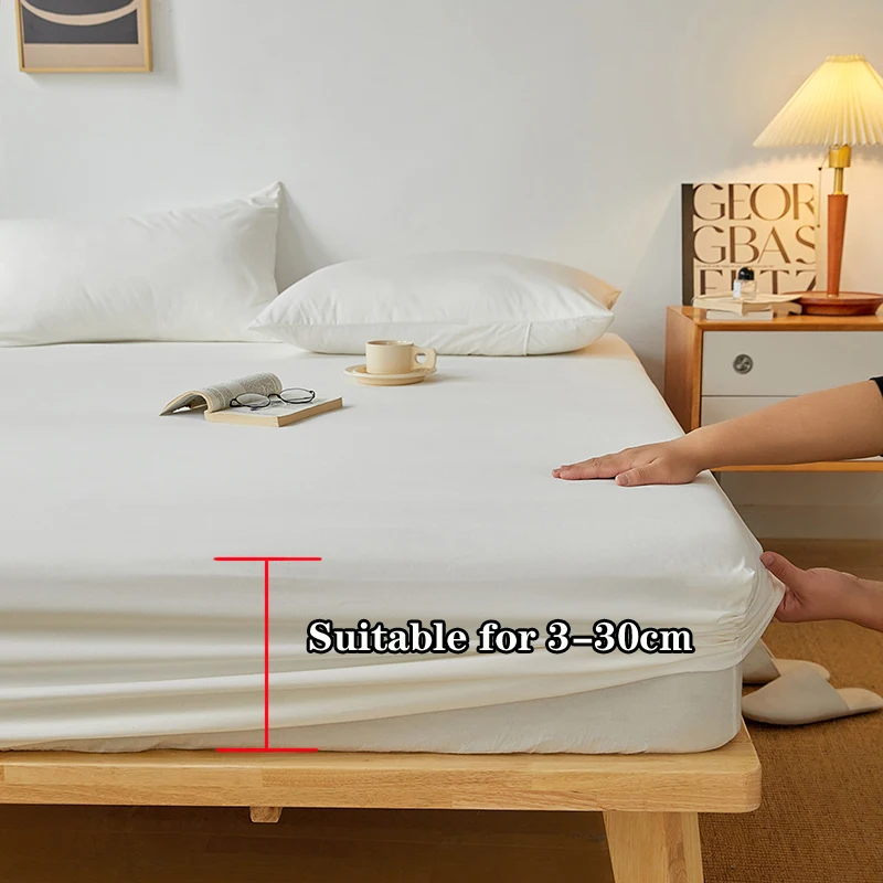 Washed Cotton Fitted Bed Sheet with Elastic Band Solid Color Mattress Cover for Single Double King Queen Bed 140/150/160/180x200 3