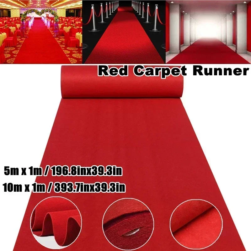 Red Wedding Carpet Aisle Runner 5M/10M Indoor Outdoor Decoration Carpet Event Party Home Textiles Rug 1M Width