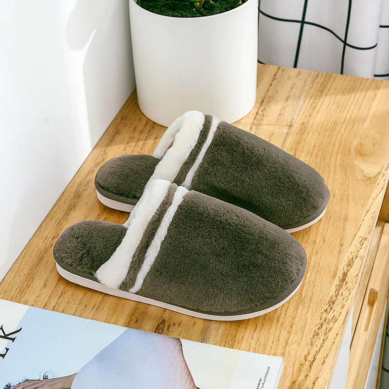 thumbnail image 1 of Zapatillas de casa para mujer, para interior, dormitorio, ligeras, de algodón EVA, para parejas, chanclas lisas y suaves, para otoño e invierno, cálidas y peludas, 1 of 5