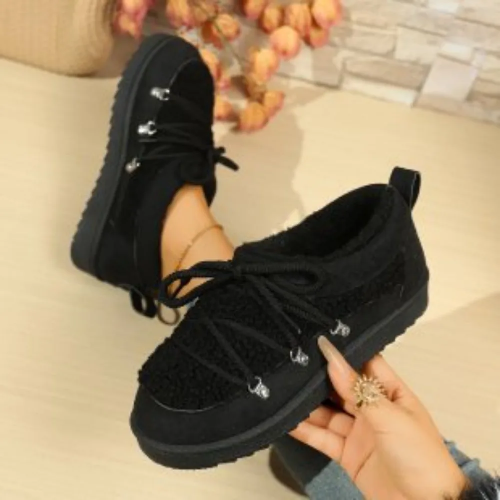 NeNew Large-sized Thick-soled, Fleece, Thickened Laced Snow Boots for Women Warm Ankle Boots for Women Cotton Shoes for Women