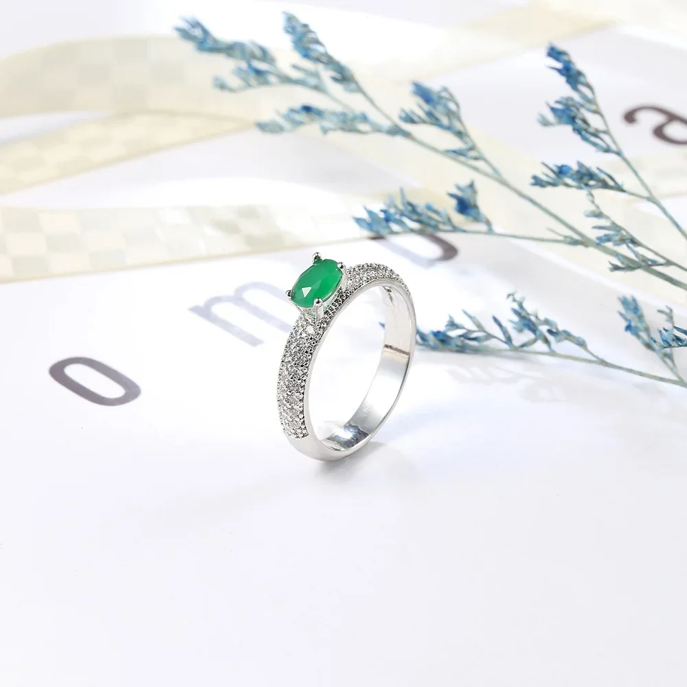 

SODROV Classic Green Crystal Zircon Engagement Rings for Women Free Ship Wedding Jewelry Gift