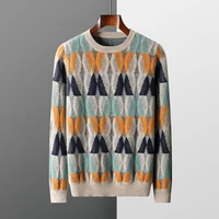 New Men 100% Pure Cashmere Wool Soft Sweater O-neck Twisted Contrasting Pullover Autumn Winter Casual Thick Basis Large Size Top 1