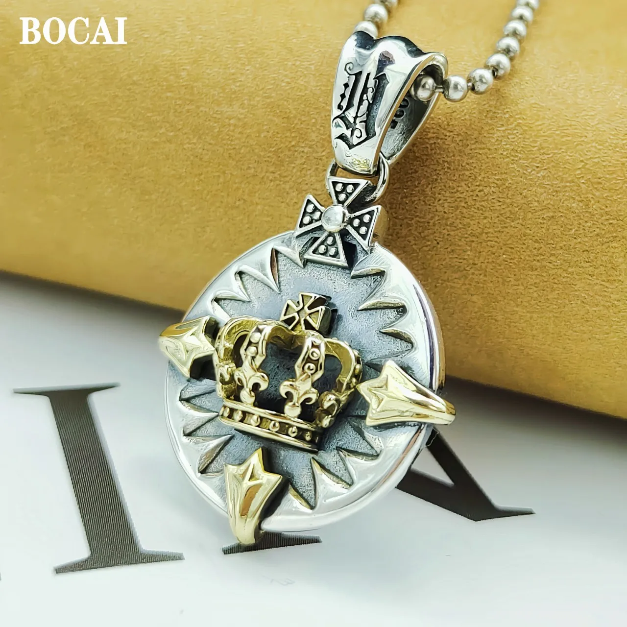 

Ювелирные изделия BOCAI из чистого серебра 2022 пробы, Новая Винтажная круглая визитница, корона, крест, модная Мужская подвеска в стиле панк, подарок на день Святого Валентина