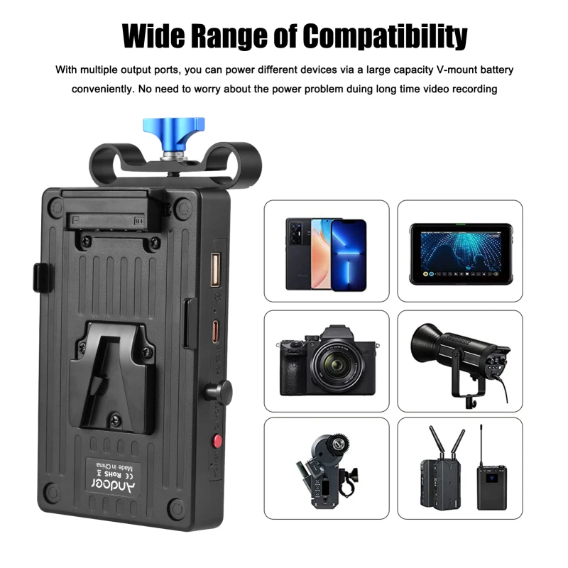Andoer V Lock 배터리 어댑터 플레이트 V 마운트 배터리 플레이트 65W PD 고속 충전 암 8V/12V/15V DC 출력 D-Tap 출력 액세서리