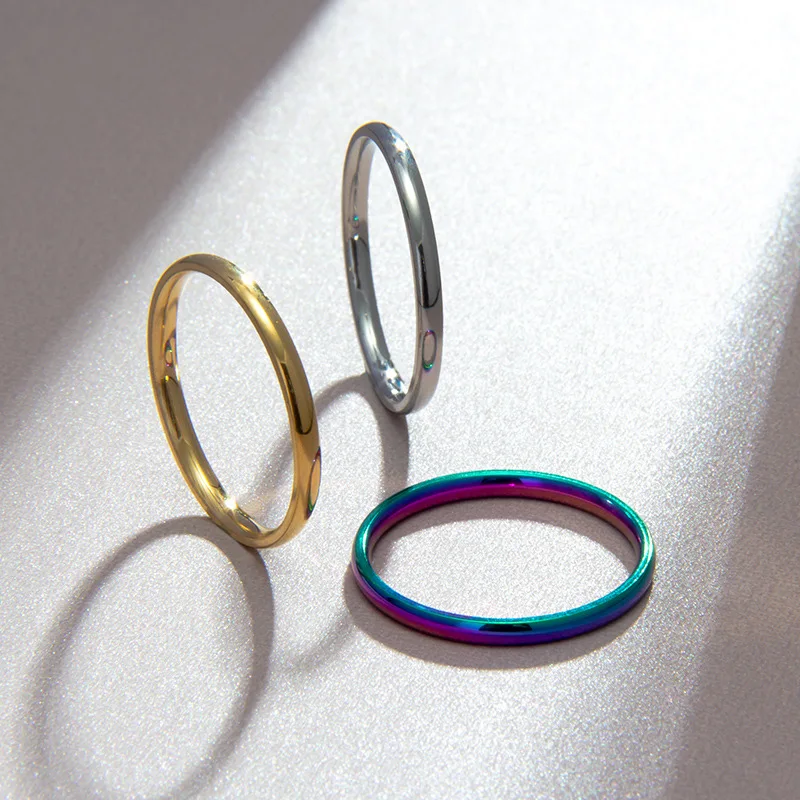 Elegant 2mm Thin Titanium Steel Silver & Rose Gold Couple Ring for Women and Men - Smooth Simple Fashion Ring, Perfect Gift