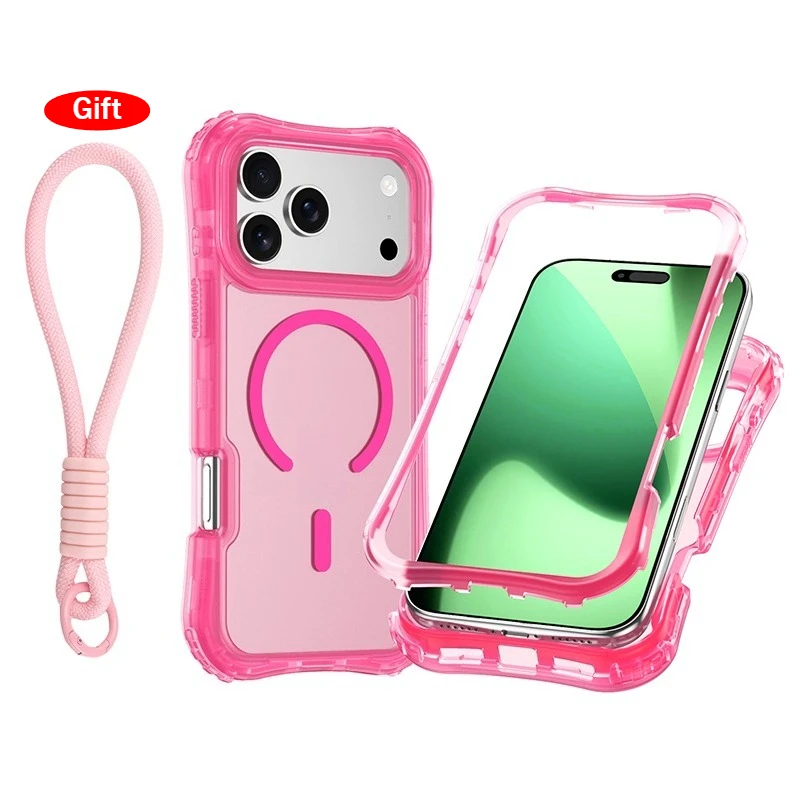 Enhanced Magnetic Charging Clear Case with Wrist Strap and Shockproof Bumper