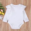 0-24months Baby Girl Long Sleeve Romper Ruffled Casual Bodysuit For Infant Girls Summer Solid White Black Gray Pink Playsuit 2