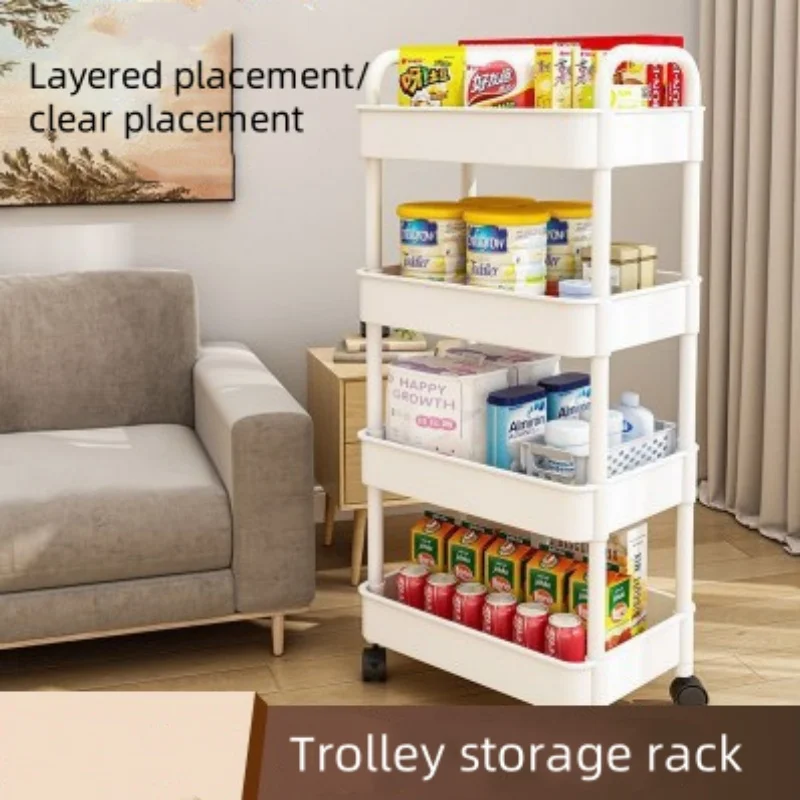 Movable trolley storage rack with wheels multi-layer bathroom kitchen storage rack home living room snack