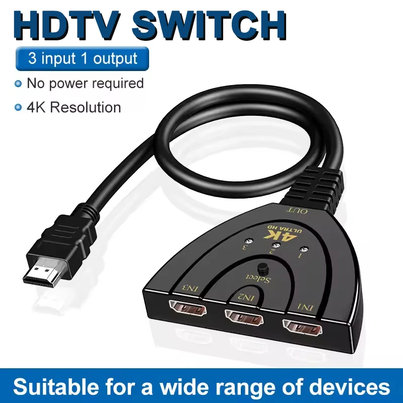 4K 3포트 HDMI 호환 분배기 3 In 1 Out HD 스위처 선택기 HD 케이블은 HDTV PS3 PS4용 풀 HD 4K 1080P 3D 플레이어를 지원합니다.