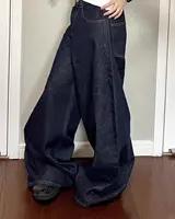 New American women black high street vibe wide-leg jeans for autumn and winter for men and women washed loose straight pants - Image 4