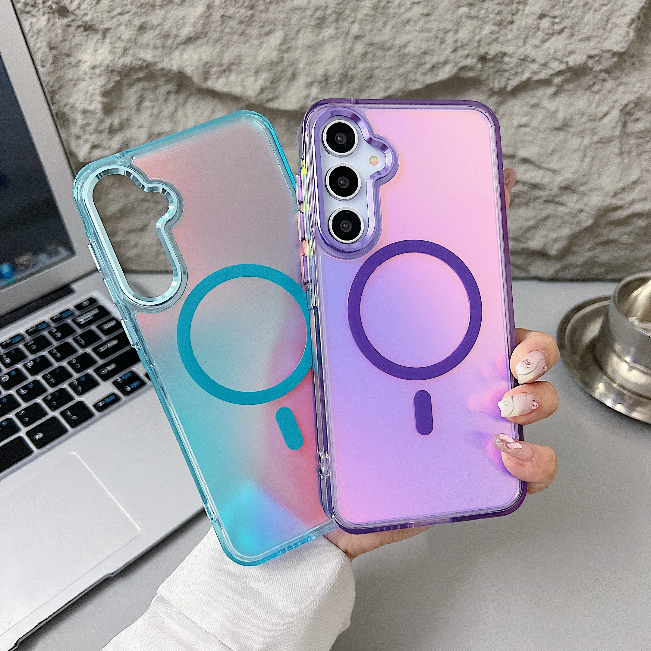 Fashion Laser Gradient Shockproof Magnetic Phone Case with Magsafe Cover