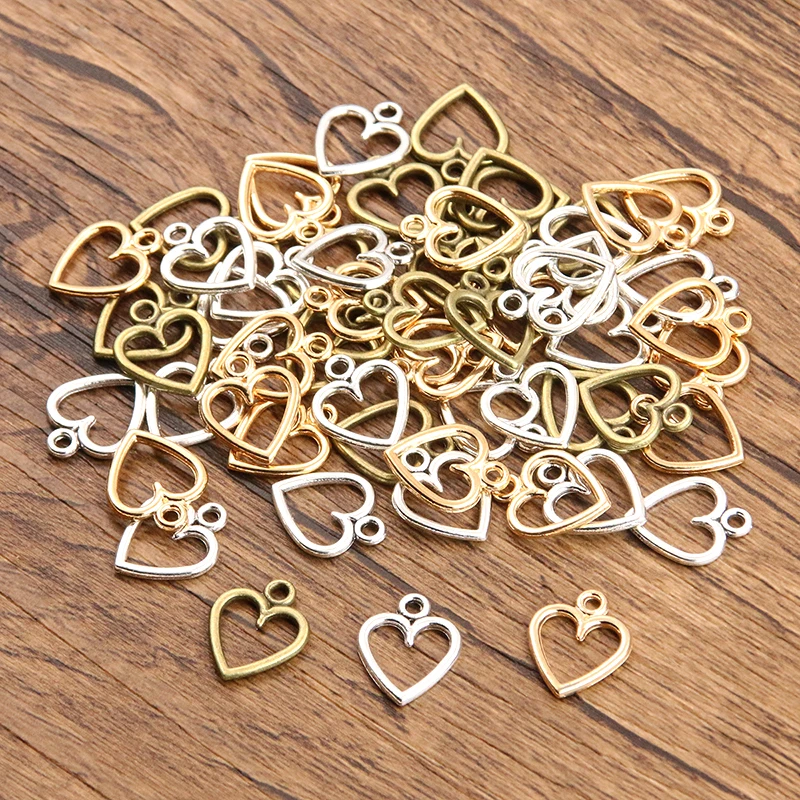 10*13mm 3 Color Hollow Hearts Charms Geometry Pendant Metal Alloy DIY Necklace Bracelet Earrings Marking 60PCS,alloy heart charms,metal charm,jewelry charms