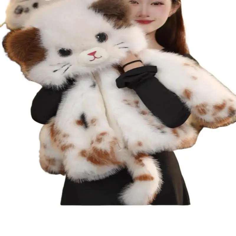 귀여운 소녀들 고양이 모양 인조 퍼 플러피 겨울 코트 두꺼운 플리스 안감 따뜻하고 편안한 패션 신상 아우터웨어 어린이용