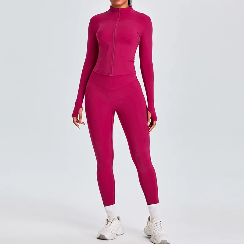 2PCS Yoga Set Women Workout Clothes Long Sleeve Jacket Gym Crop Top High Waist Leggings Fitness Sports Wear Sport Suit Gymwear yoga set sports set gym workout set sportswear set fitness set