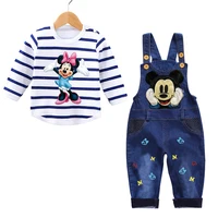 Spring 0-3 Years Baby Boy Clothes Set Baby Cartoon Mickey Minnie Long Sleeve Shirt + Jumpsuit Jeans Suits Toddler Boy Outfit 5