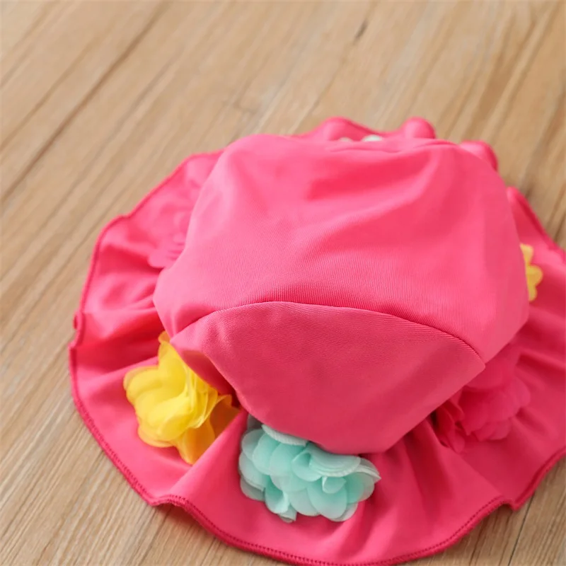 Infant Baby Girl Beach Swimsuit Flower Halter Neck Tops + Ruffle Shorts + Swim Caps 3pcs Bikini Set Summer Swimwear Bathing Suit - Image 5