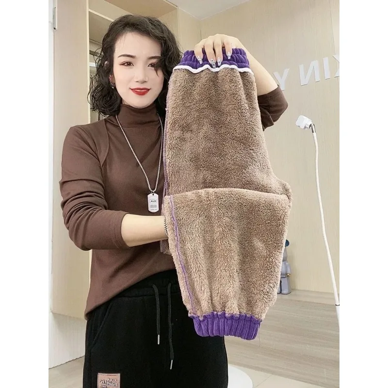 Plush Velvet High Waist Pantalones 95cm Spodnie Winter Lambwool Lined Sweatpants Women Casual Thicken Warm Jogger Harem Pants