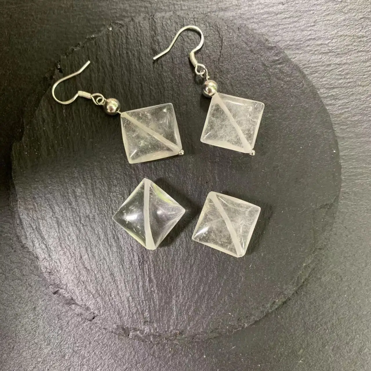 Clear Earrings Silver