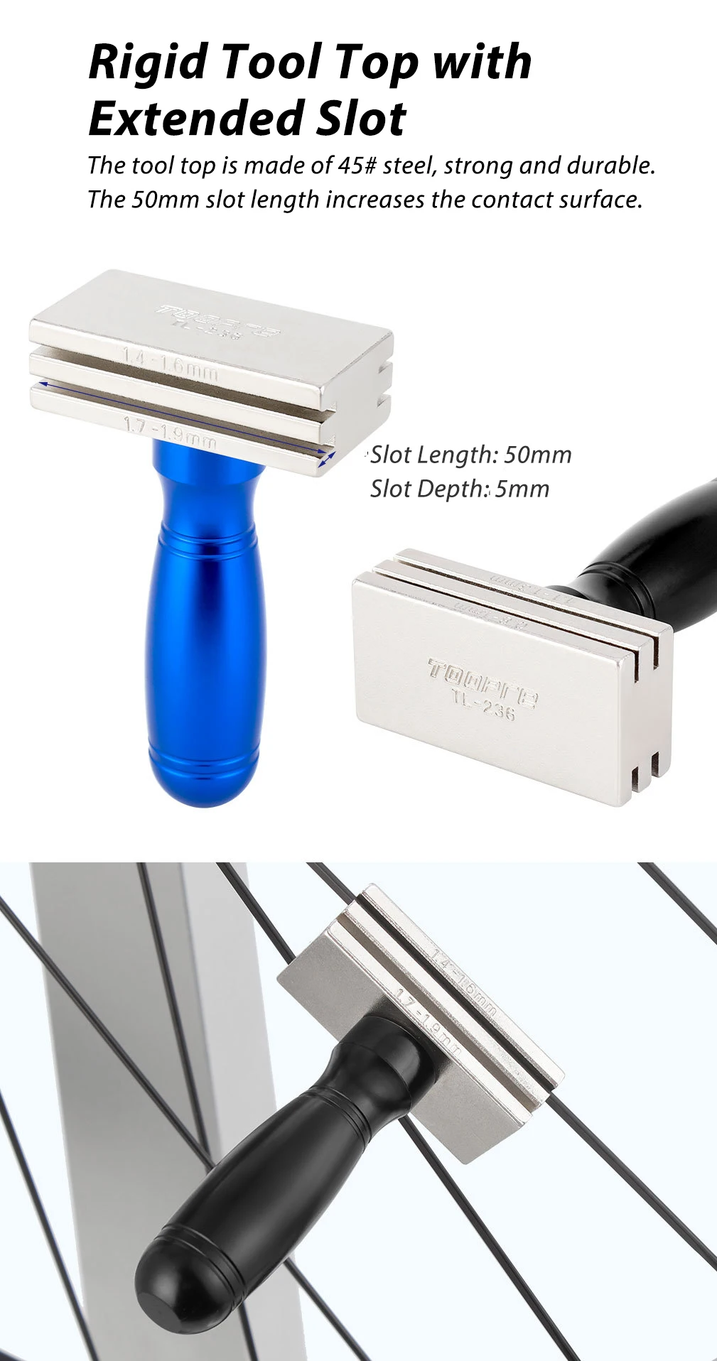 Toopre Rennrad Speichenschlüssel für Flachspeichen, Naben- und Felgen-Einstellwerkzeug 0.8-1.0mm/1.1-1.3mm/1.4-1.6mm/1.7-1.9mm – Detail 3