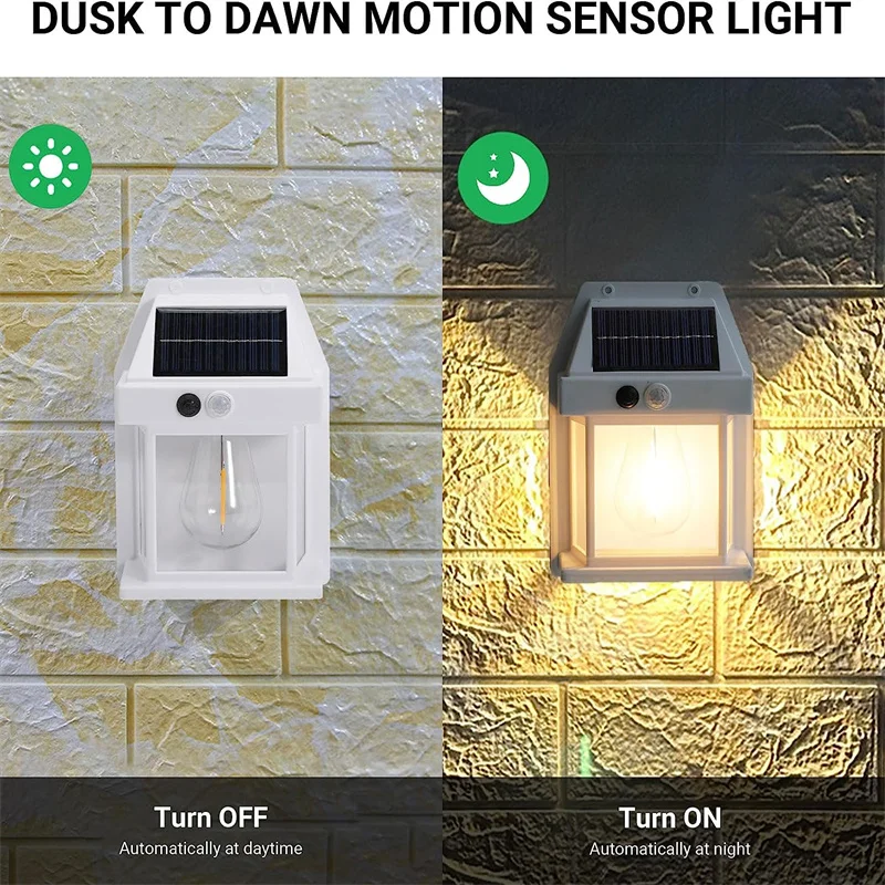 Moman Faretto LED da Esterno Solare, Lampade da Esterno Parete Vintage con Sensore di Movimento 2200mAh 3 Modalità Impermeabile IP65 2 Pizze per Giardino Patio Garage, Luce Solare LED Esterno Lampada